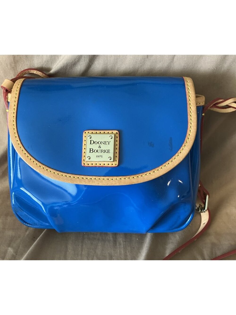 Dooney And Bourke Small Blue Patent Leather Shoulder/Crossbody Bag Red Interior